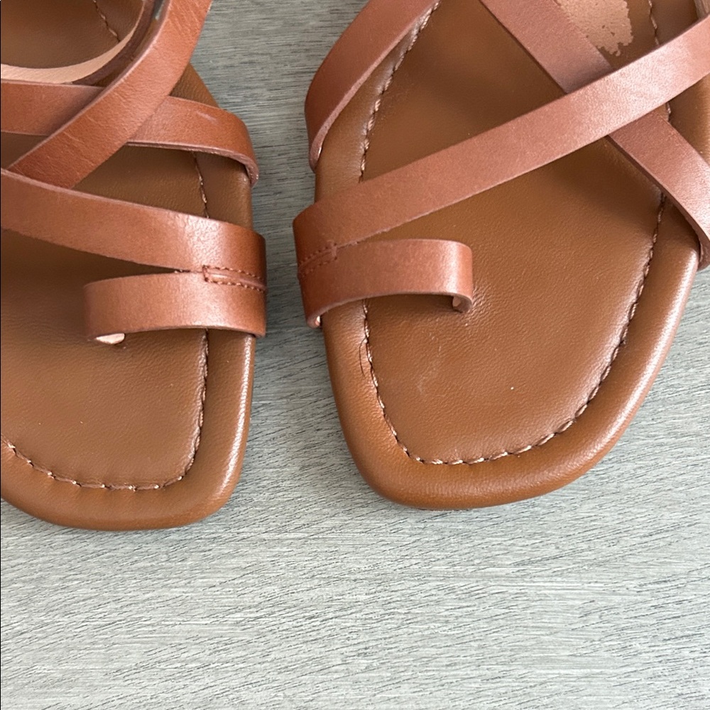 J. Crew Women's Leather Toe Ring Strappy Sandals 6.5 Excellent Condition Brown - Picture 3 of 10